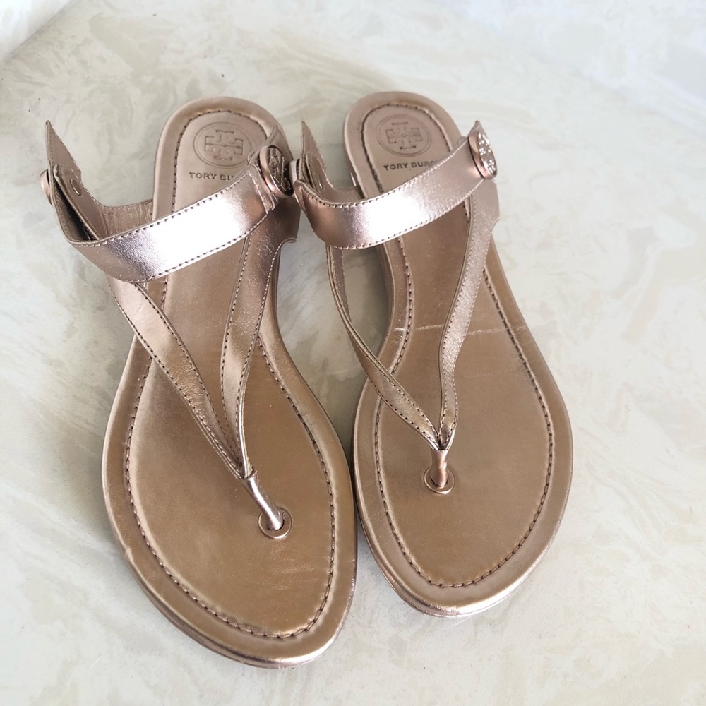 Tory Burch Rose Gold Minnie Travel Sandals Size 7 - Picture 2 of 4